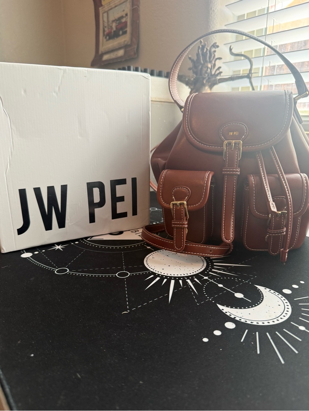 JW PEI Brown Vegan Leather Mini Backpack